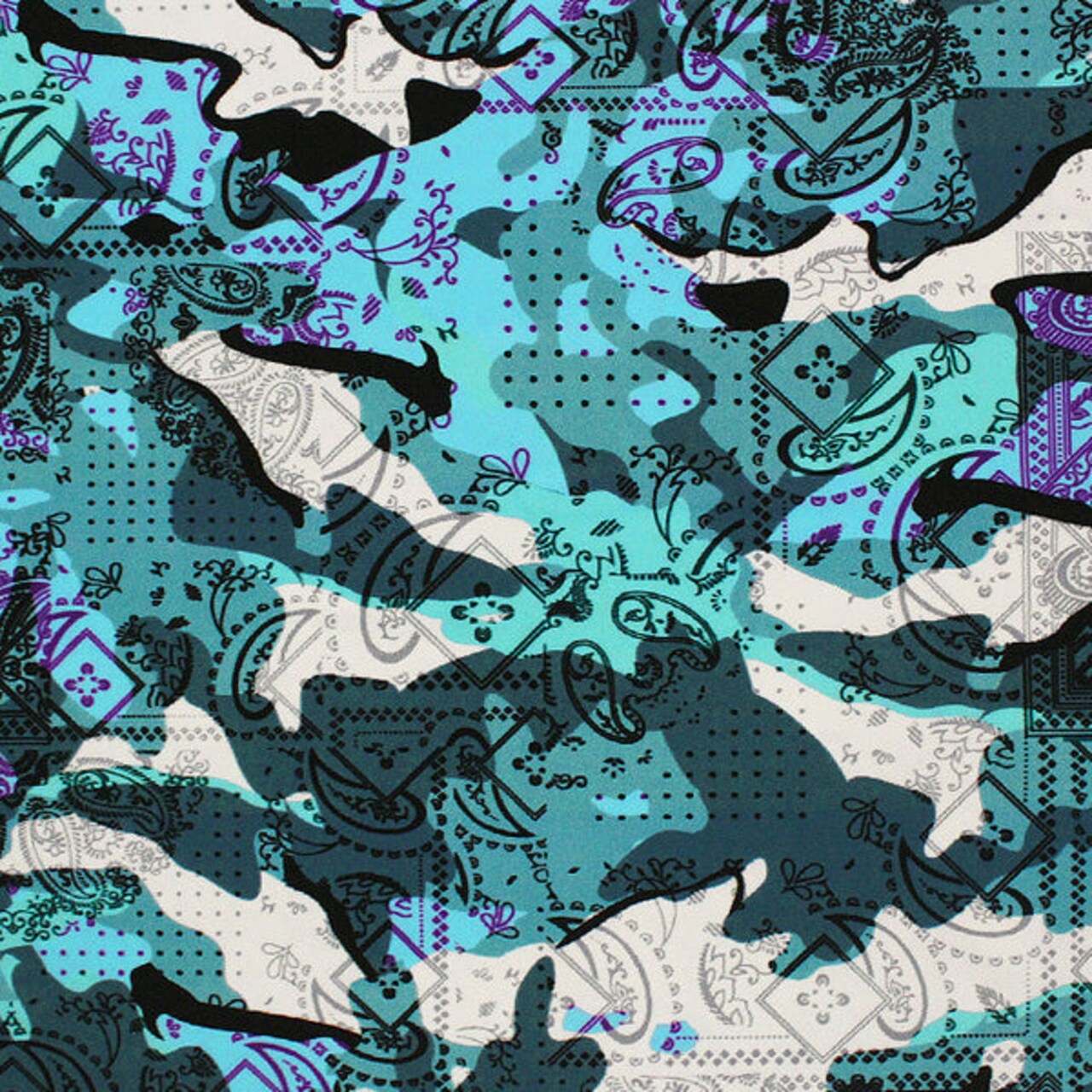 1 Yard 36" x 58/60" Camoflage Paisley Patchwork Printed Spandex Fabric